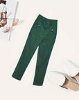 Women's Solid Color Button Casual And Versatile Fashionable Pants