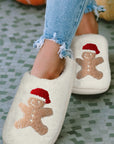 White Christmas Gingerbread Man Plush Home Slippers