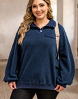 Plus Size Quarter Snap Long Sleeve Sweatshirt - Little Miss Vanilla