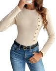 Knitted Round Neck High Elasticity Cold Relief Striped - Little Miss Vanilla