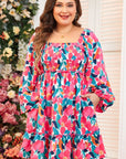 Plus Size Smocked Floral Square Neck Balloon Sleeve Dress - Little Miss Vanilla