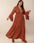 Plus Size Ruffled Notched Long Sleeve Midi Dress - Little Miss Vanilla