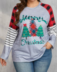 Plus Size Christmas Tree Plaid Round Neck Long Sleeve T-Shirt - Little Miss Vanilla