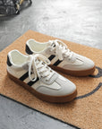 White Striped Lace-up Flat Sneakers