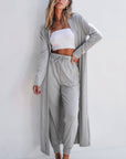 Light Grey Split Long Cardigan and Skinny Pants Lounge Set - Little Miss Vanilla