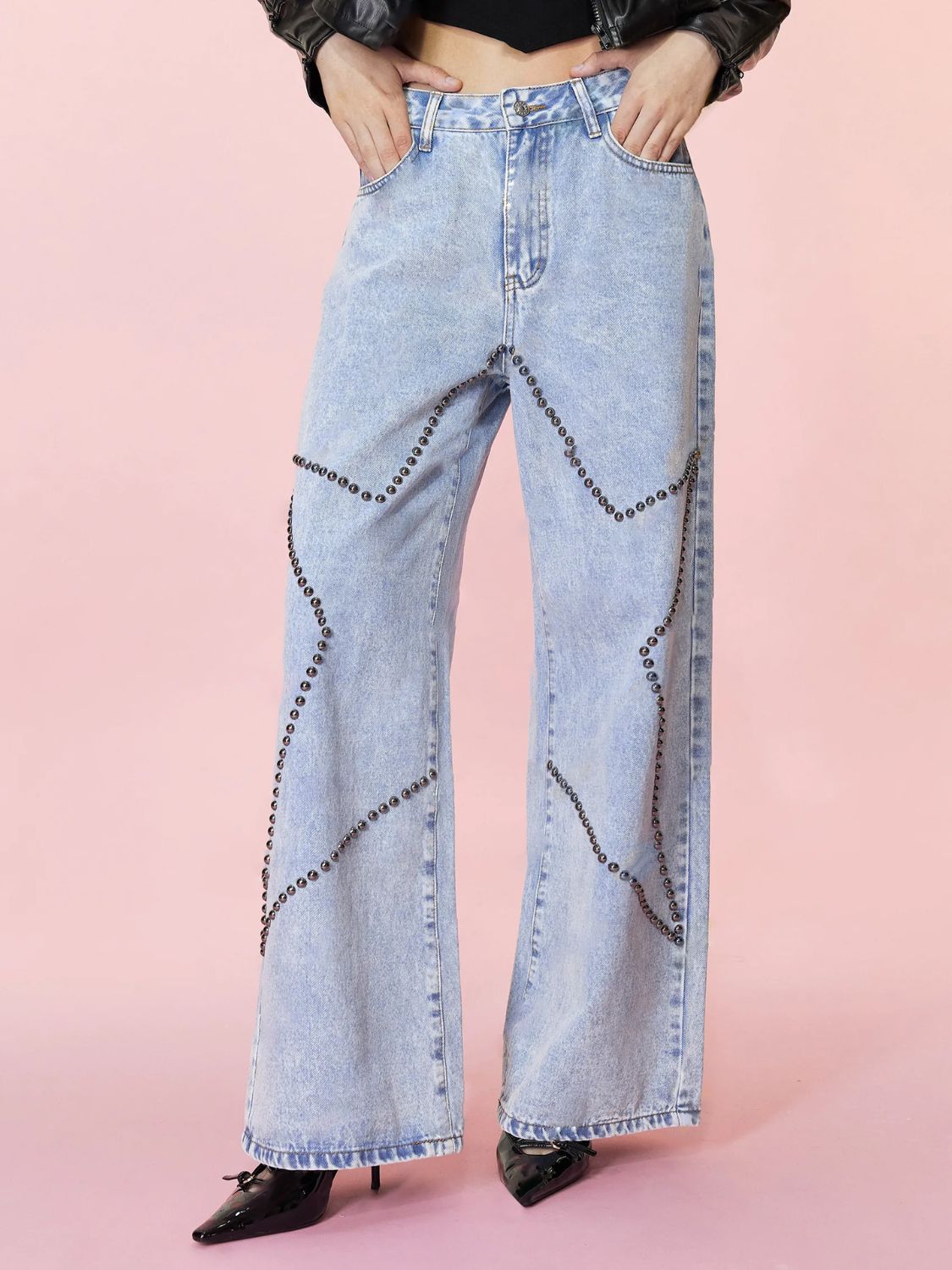 Studded Star Straight Jeans with Pockets - Little Miss Vanilla