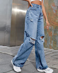 Distressed Wide Leg Jeans with Pockets - Little Miss Vanilla