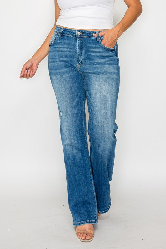 bytos Full Size Distressed High Rise Jeans with Pockets - Little Miss Vanilla