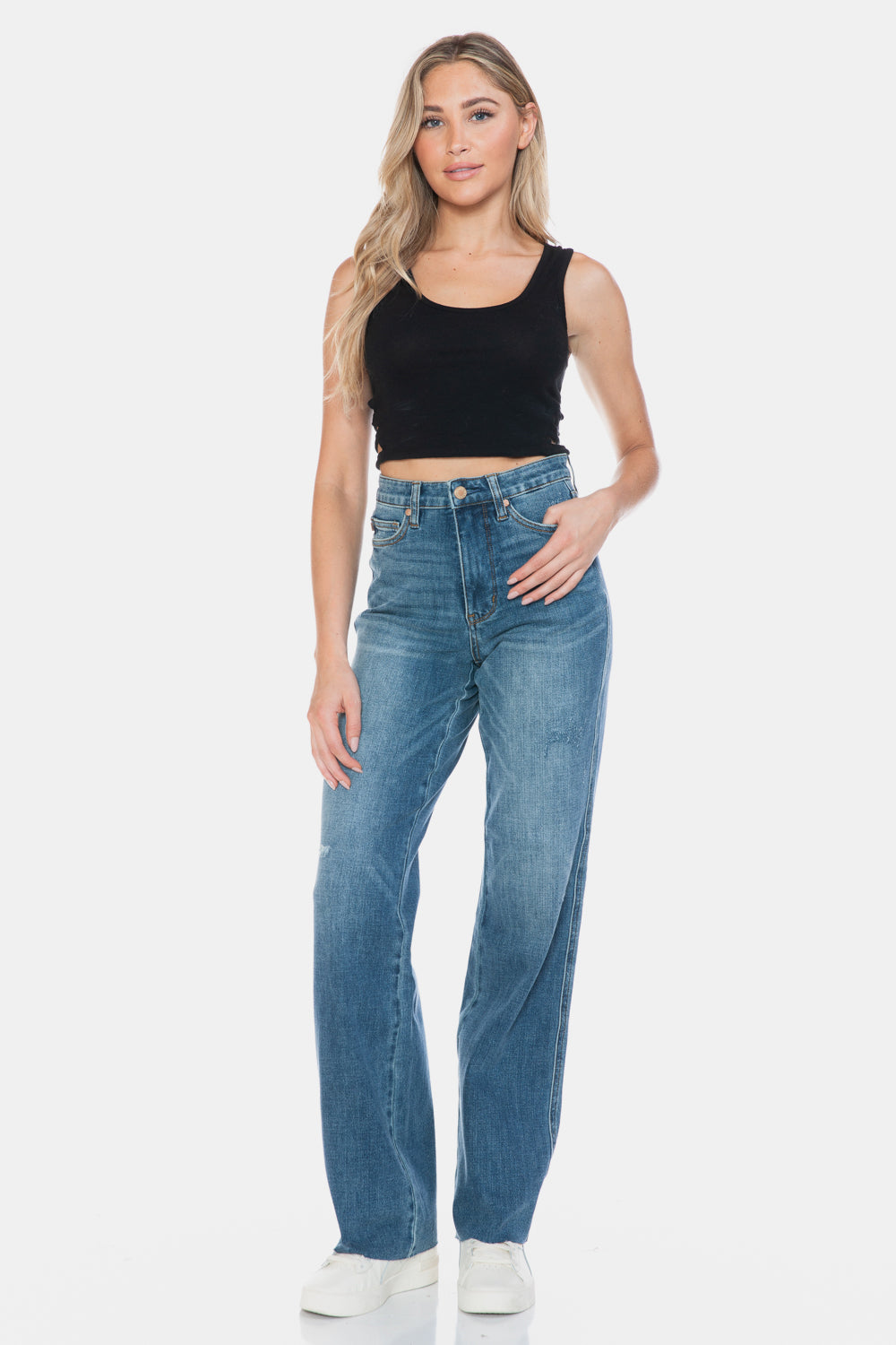 Judy Blue Full Size Tummy Control Cut Raw Hem Straight Jeans - Little Miss Vanilla