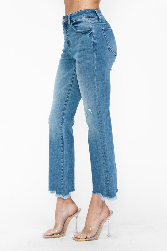 bytos Raw Hem Distressed Mid Rise Crop Jeans - Little Miss Vanilla