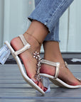 Fashion Flowers Sandals With Transparent High Square Heels Summer Square Toe Shoes For Women