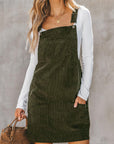 Vineyard Green Solid Front Pockets Sleeveless Corduroy Overall Dress - Little Miss Vanilla