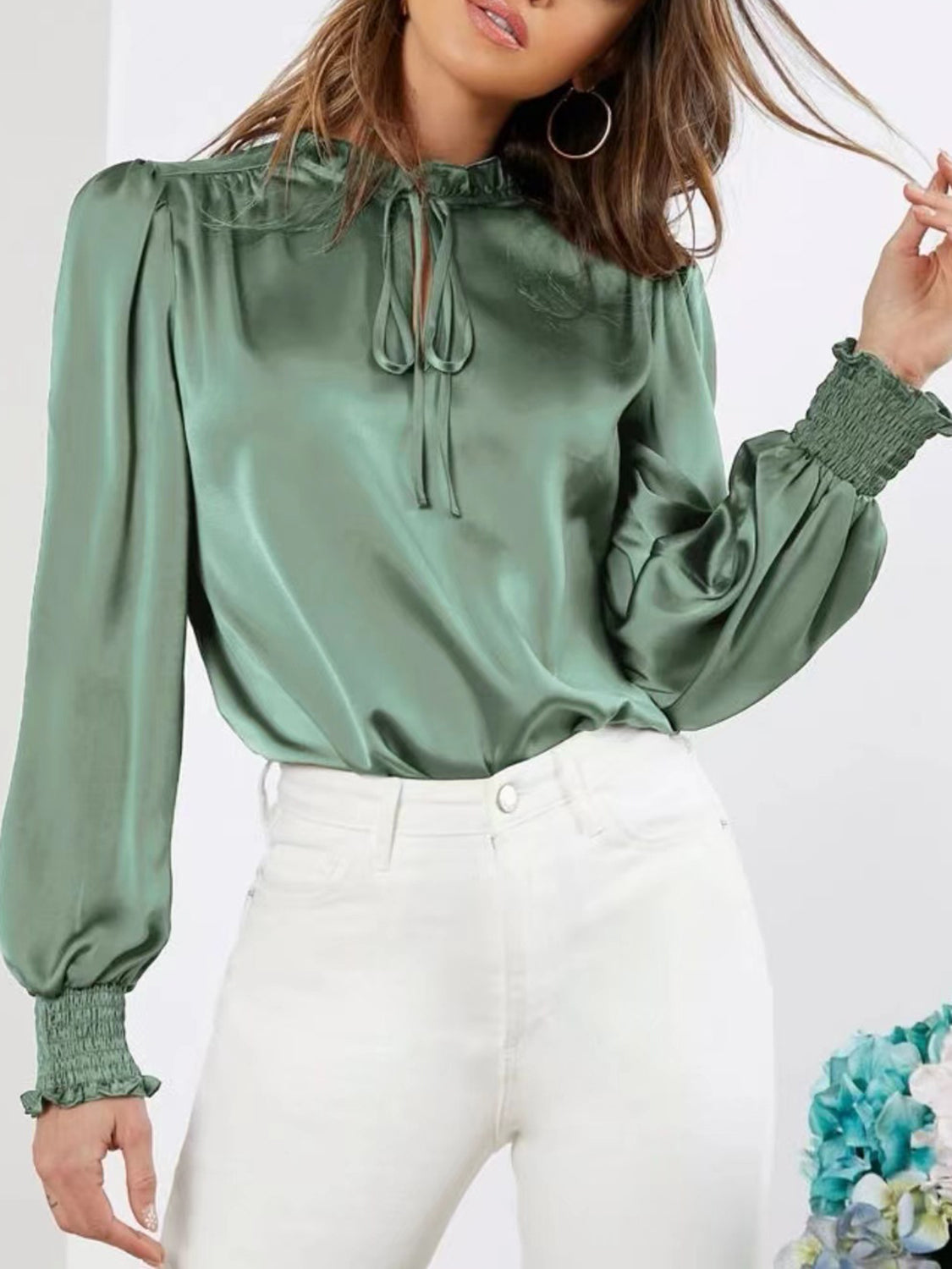 Frill Tied Lantern Sleeve Blouse - Little Miss Vanilla