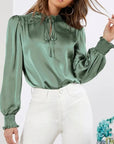 Frill Tied Lantern Sleeve Blouse - Little Miss Vanilla