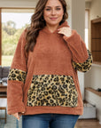 Plus Size Leopard Kangaroo Pocket Long Sleeve Hoodie - Little Miss Vanilla