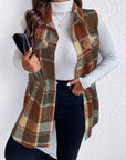 Honey Plus Size Pocketed Plaid Button Up Vest Coat - Little Miss Vanilla