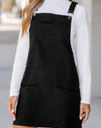 Black Solid Front Pockets Sleeveless Corduroy Overall Dress - Little Miss Vanilla