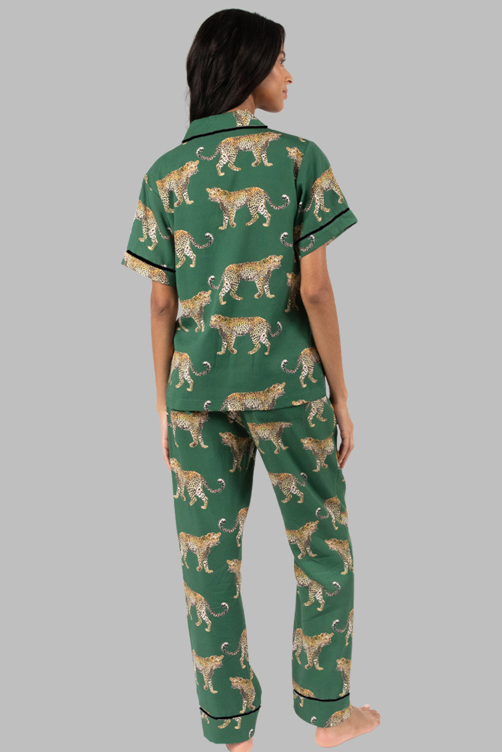 Green Cheetah Print Short Sleeve Shirt and Pants Pajama Set - Little Miss Vanilla