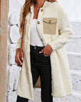 Beige Contrast Flap Pocket Single Breasted Teddy Coat