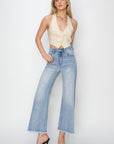 RISEN High Rise Crop Wide Fray Hem Jeans - Little Miss Vanilla