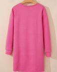 Rose Red Solid Color Textured Long Sleeve Shift Dress - Little Miss Vanilla