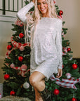 Silvery Sequin Long Sleeve Tie Waist Mini Dress - Little Miss Vanilla