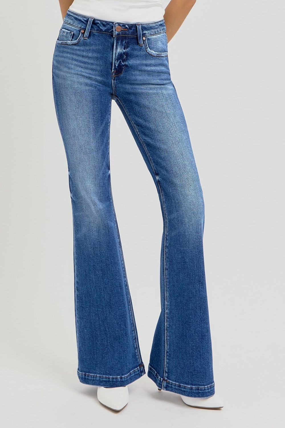 RISEN Full Size Low Rise Flare Jeans with Pockets - Little Miss Vanilla