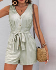 Fashion Jumpsuit V-neck Sleeveless Striped - Little Miss Vanilla