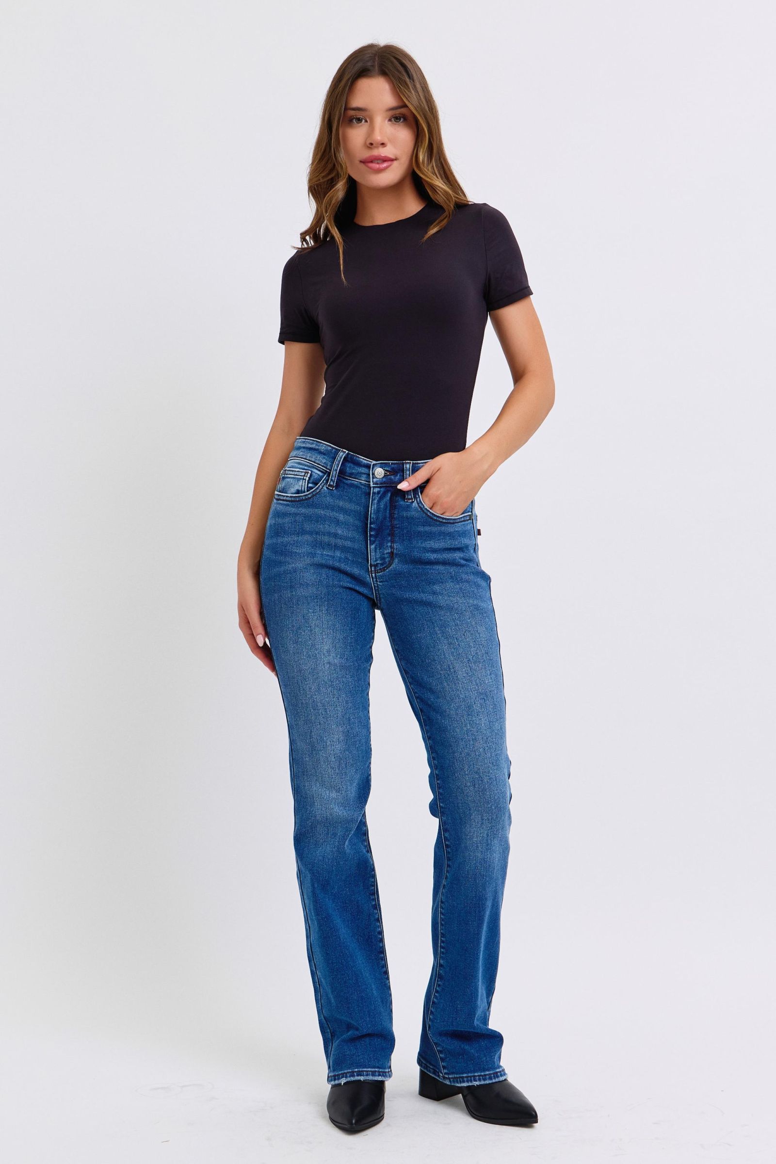 Judy Blue Full Size Run Mid-Rise Bootcut Jeans with Thermal Lining - Little Miss Vanilla