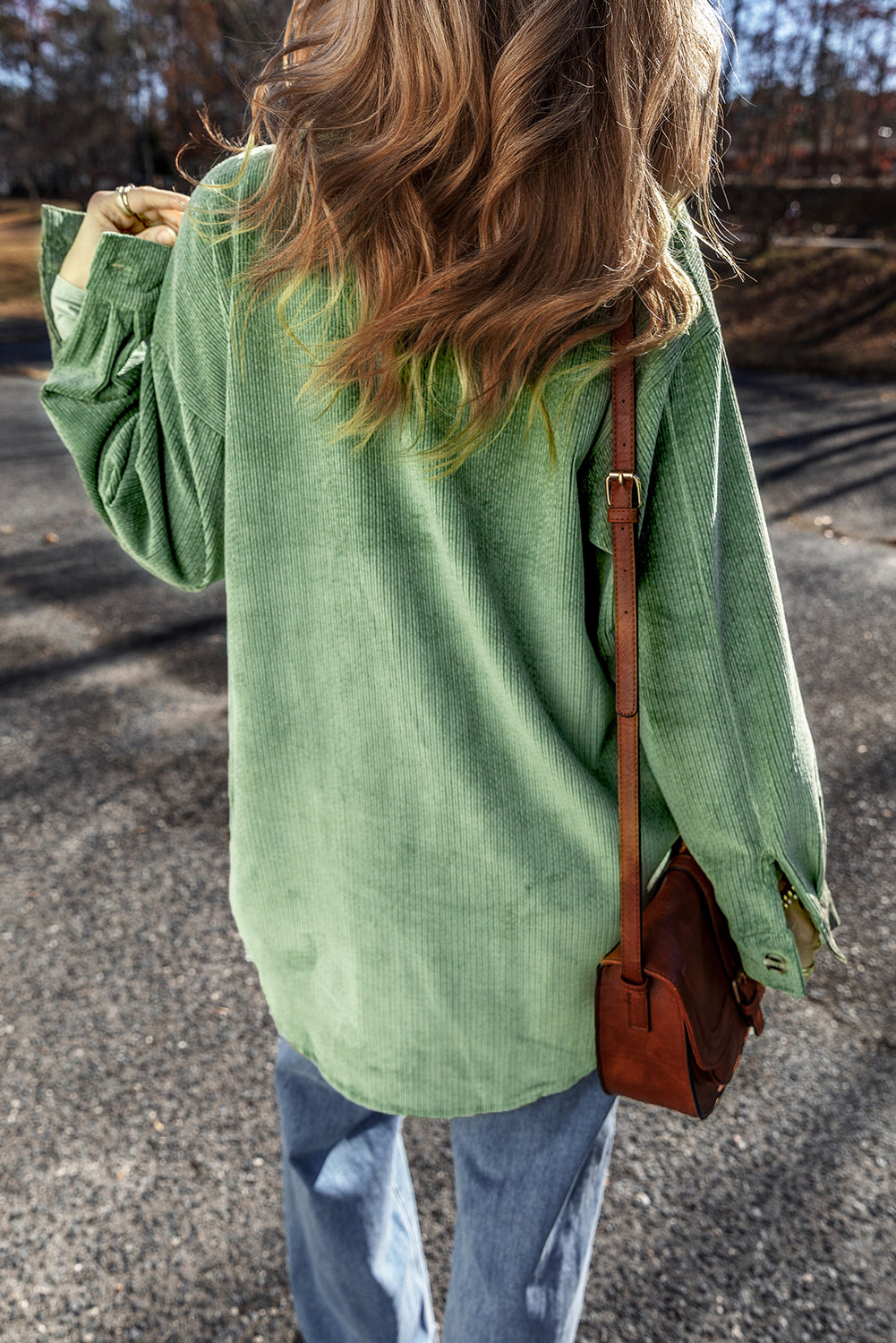 Mist Green Patched Pocket Button Up Corduroy Shacket - Little Miss Vanilla