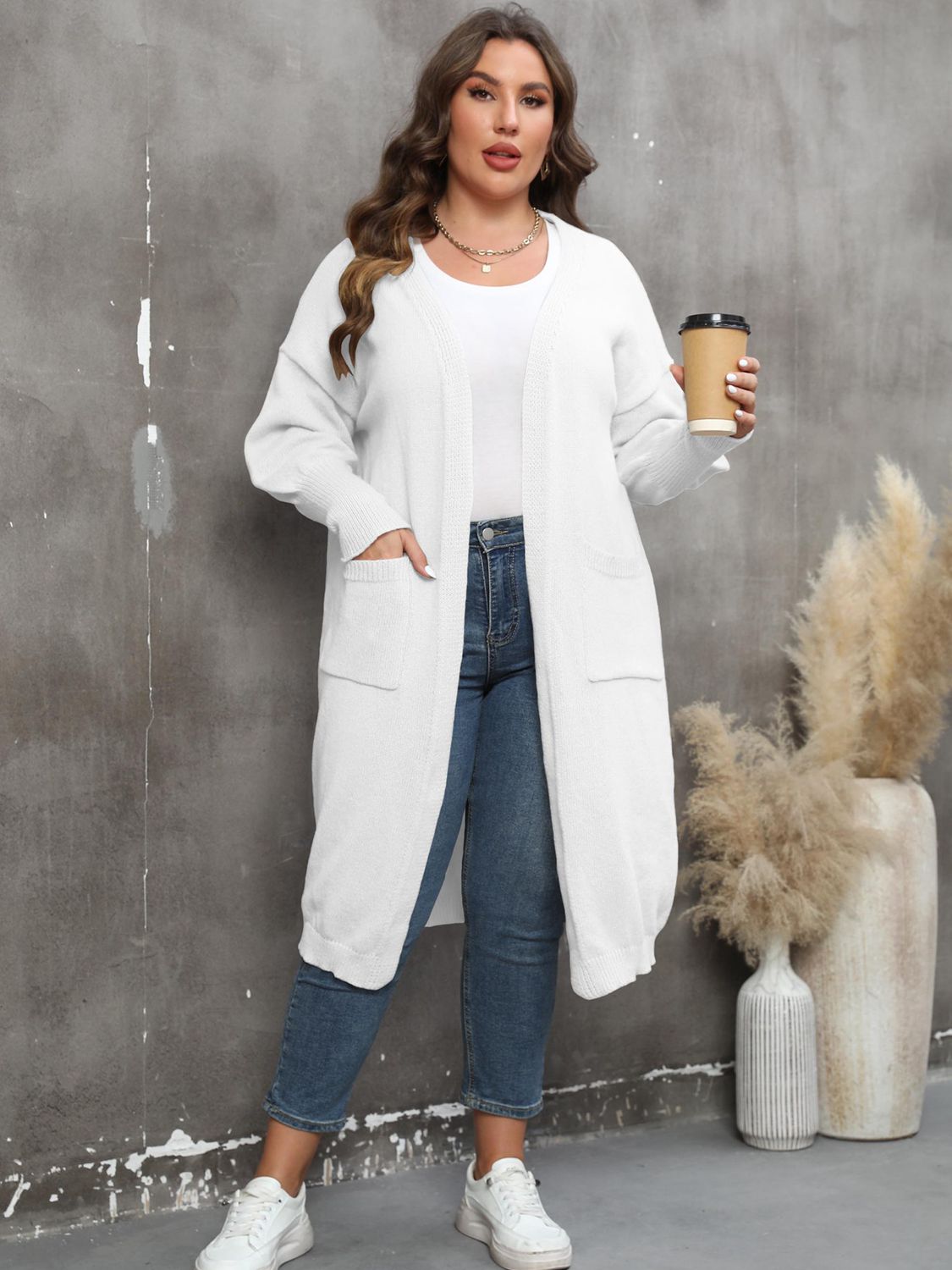 Plus Size Long Sleeve Pocketed Cardigan - Little Miss Vanilla