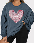 Plus Size Heart Sequin Round Neck Sweatshirt - Little Miss Vanilla