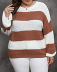 Plus Size Striped Round Neck Long Sleeve Sweater - Little Miss Vanilla