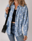 Sky Blue Star Print Light Wash Raw Hem Denim Jacket - Little Miss Vanilla