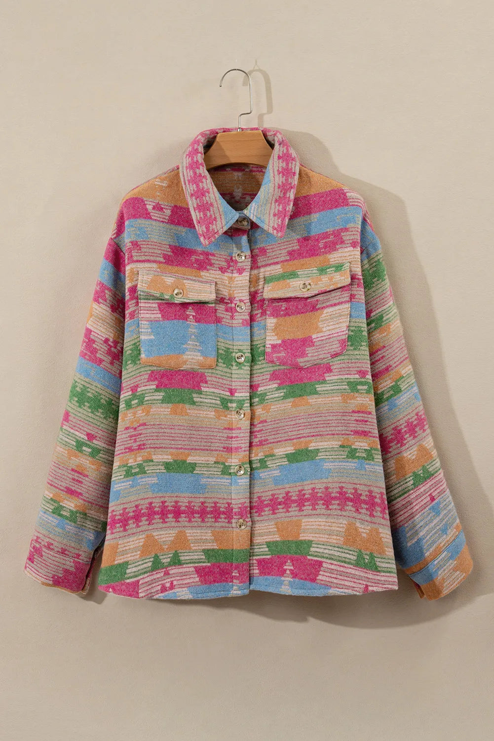 Plus Size Pocketed Printed Collared Neck Jacket - Little Miss Vanilla