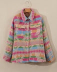 Plus Size Pocketed Printed Collared Neck Jacket - Little Miss Vanilla