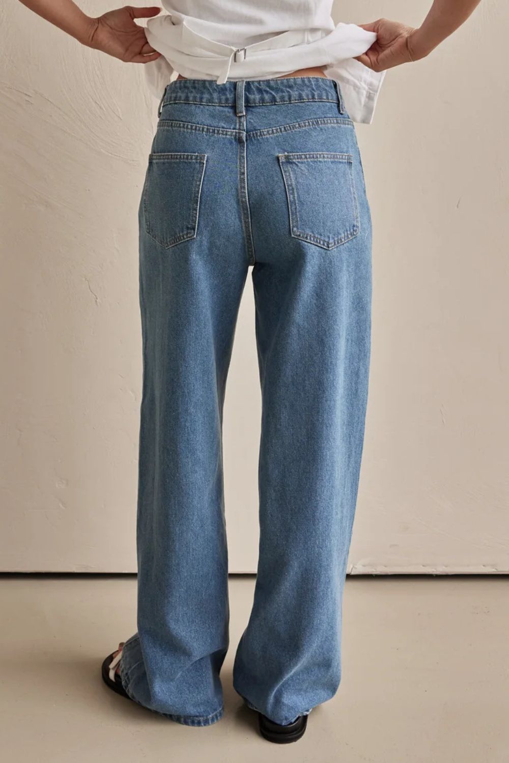 Contrast Straight Leg Jeans with Pockets - Little Miss Vanilla