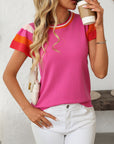 Mandy Contrast Round Neck Short Sleeve Knit Top - Little Miss Vanilla