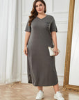 Plus Size Pocketed V-Neck Short Sleeve Lounge Dress - Little Miss Vanilla