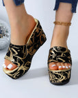 Round Toe Wedge Printed Slippers