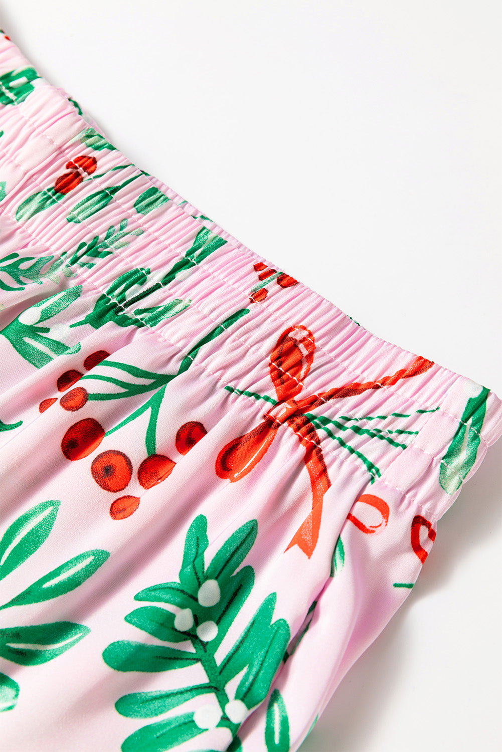 Pink Christmas Berries Plant Print Satin Long Sleeve Pajama Set - Little Miss Vanilla