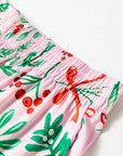 Pink Christmas Berries Plant Print Satin Long Sleeve Pajama Set - Little Miss Vanilla