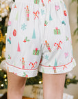 White Christmas Print Short Sleeve Shirt and Shorts Pajama Set - Little Miss Vanilla