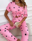 Pink Valentines Heart Print Tee and Pants Lounge Set