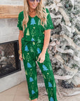 Green Christmas Tree Print V Neck Tee and Pants Lounge Set - Little Miss Vanilla