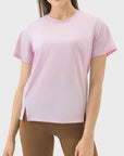 Millennia Slit Round Neck Short Sleeve Active T-Shirt - Little Miss Vanilla