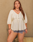 Plus Size Peplum V-Neck Half Sleeve Blouse - Little Miss Vanilla