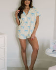 Yellow Bow Printed Short Sleeve Shirt Shorts Pajama Set - Little Miss Vanilla