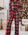 Red Christmas Checkered Pattern Loose Shirt and Pants Lounge Set - Little Miss Vanilla