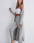 Light Grey Split Long Cardigan and Skinny Pants Lounge Set - Little Miss Vanilla